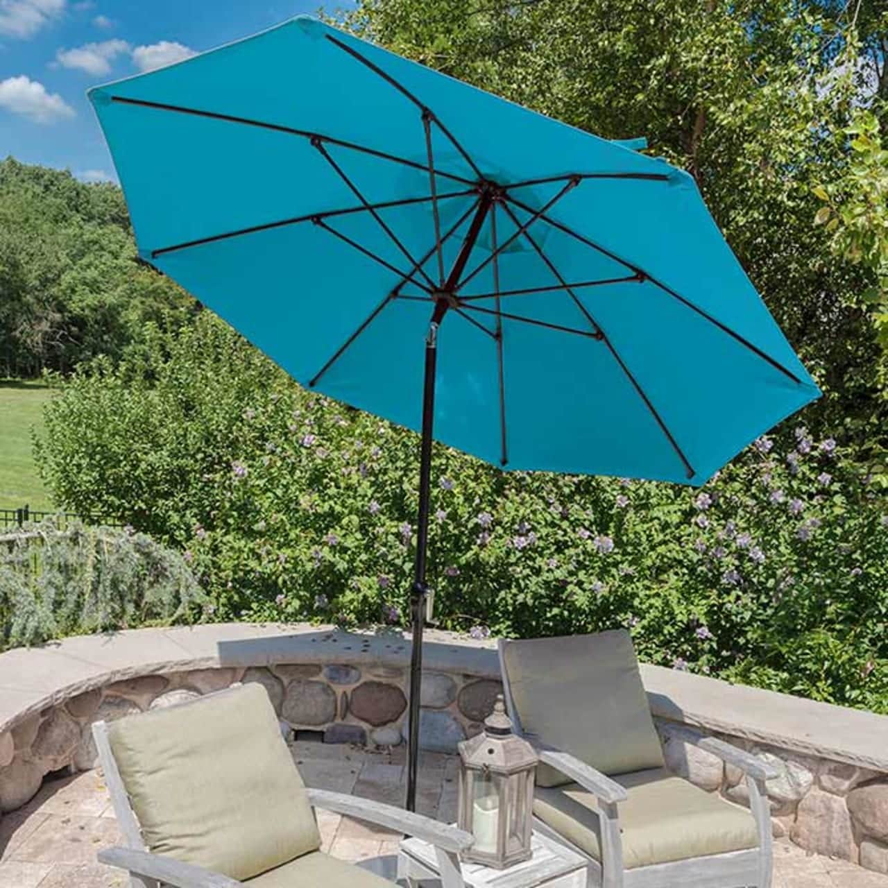 Frankford Monterey 9' Octagonal Market Umbrella (Crank / Auto-Tilt) | Turquoise Canvas Fabric