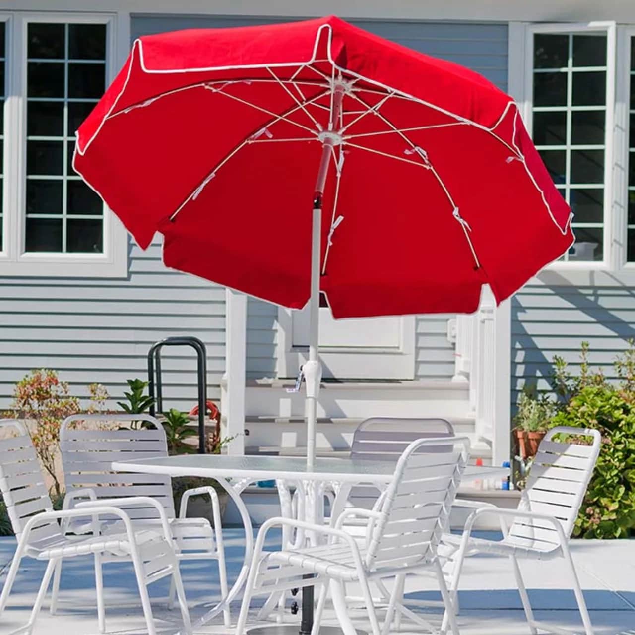 set an accent: catalina crank lift tilt w/ valance no vent in logo red w/ white pole finish