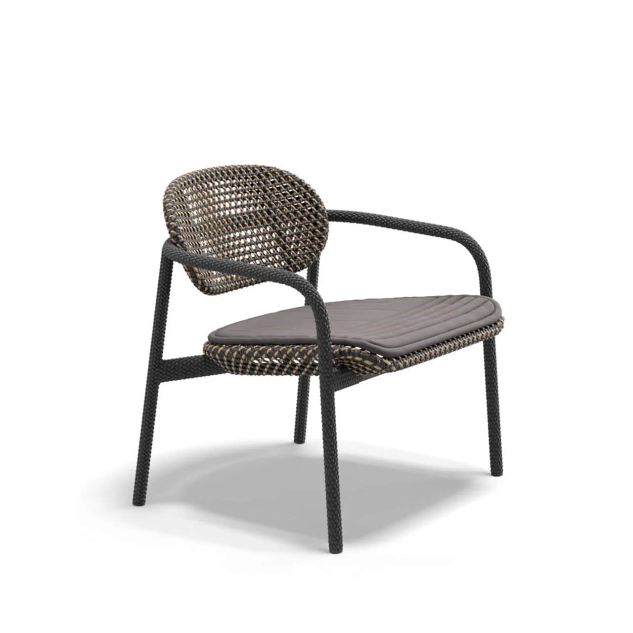 Wicker Woven DEDON Fiber Tobacco | Frame Woven DEDON Fiber over Powder-Coated Aluminum | Cushion TWIST Gray