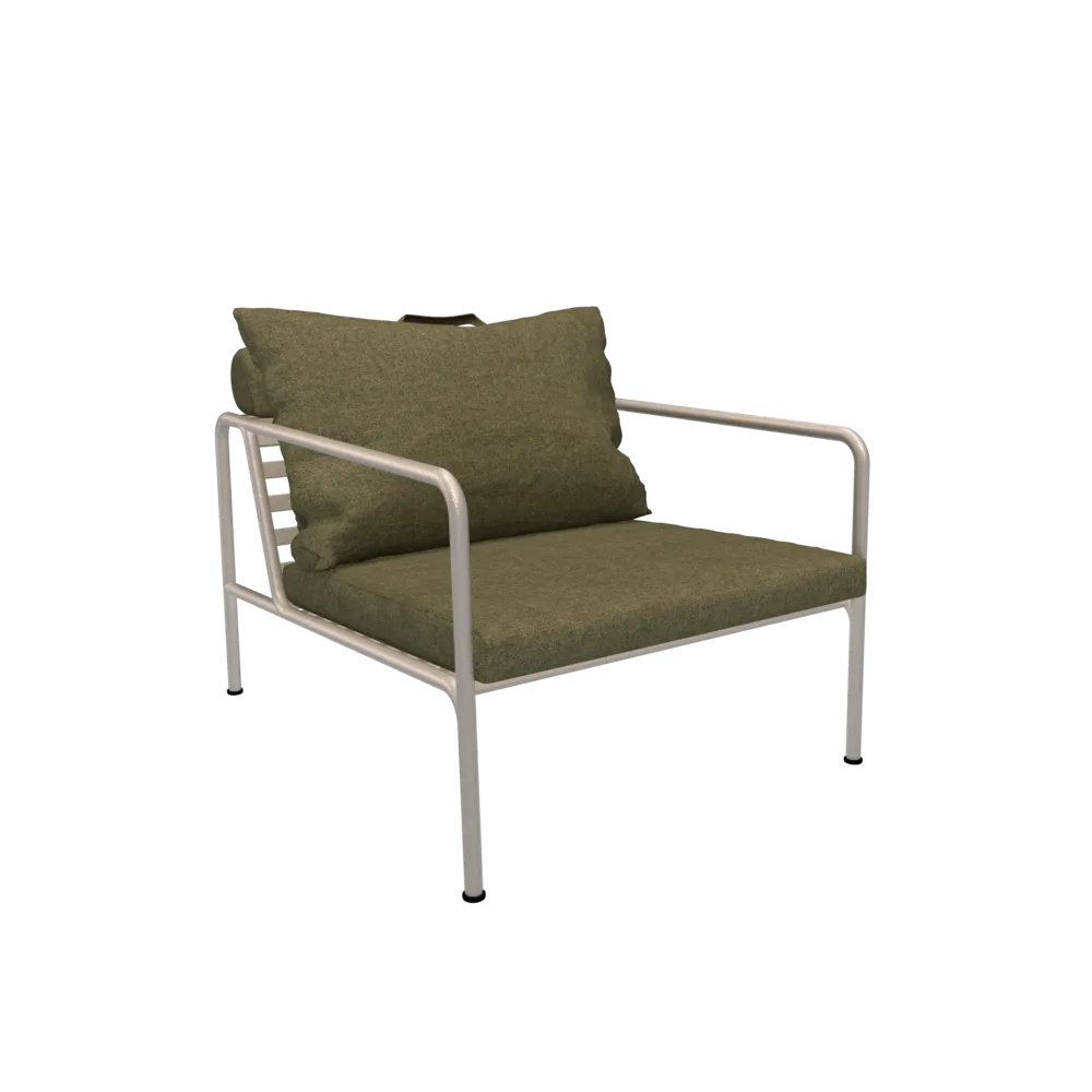 Houe Avon Chair | Muted White Powder-Coated Steel Frame | Moss Sunbrella Heritage Fabric Cushions