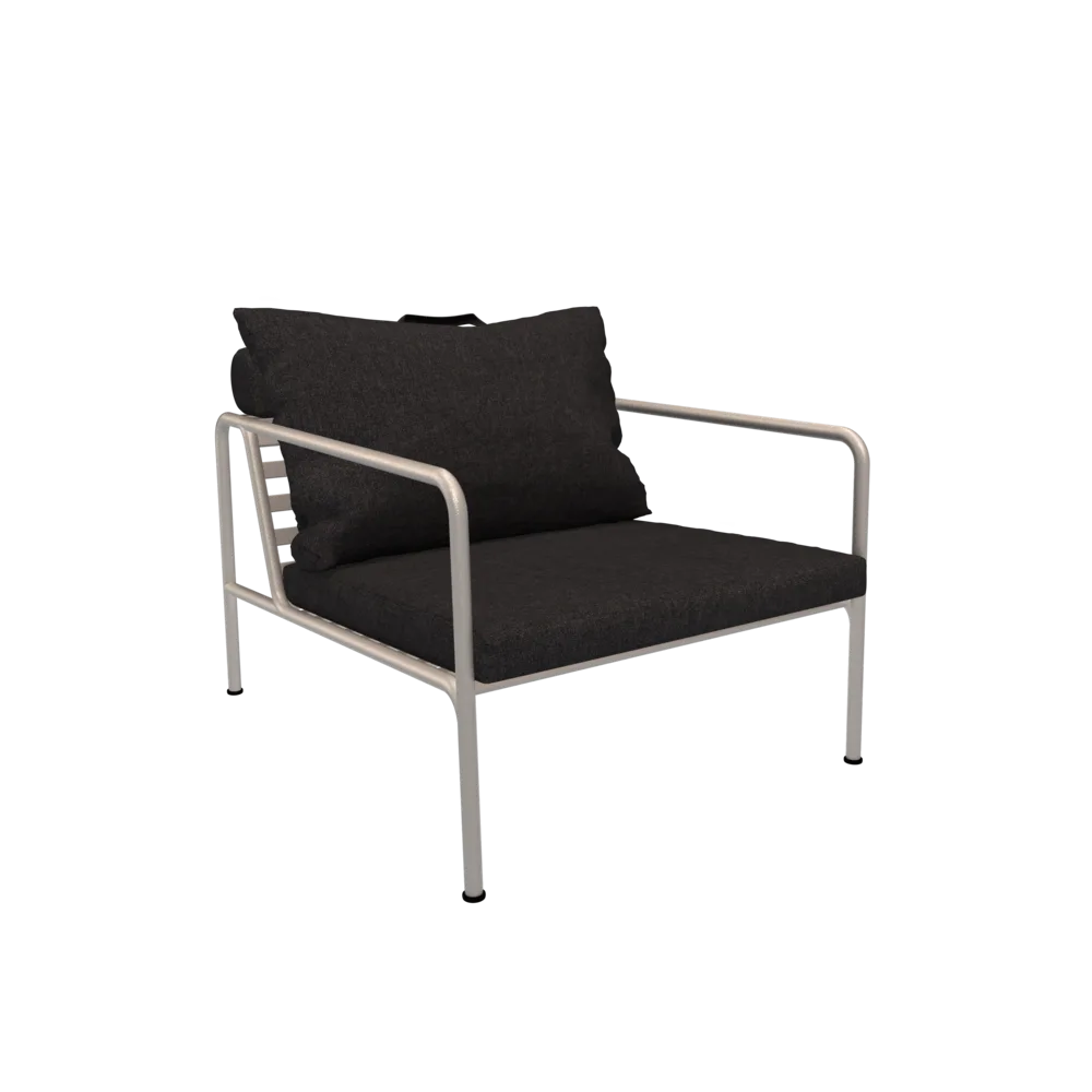 Houe Avon Chair | Muted White Powder-Coated Steel Frame | Slate Sunbrella Heritage Fabric Cushions