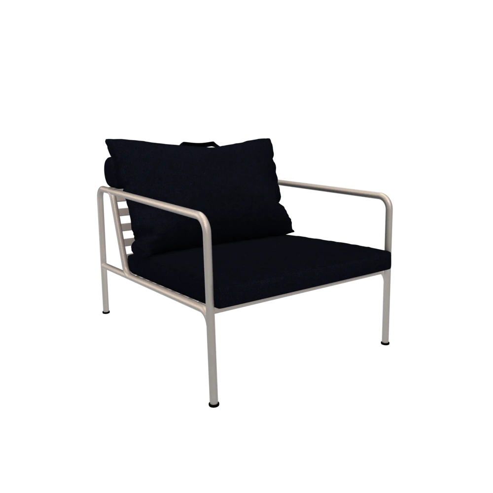 Houe Avon Chair | Muted White Powder-Coated Steel Frame | Indigo Sunbrella Heritage Fabric Cushions