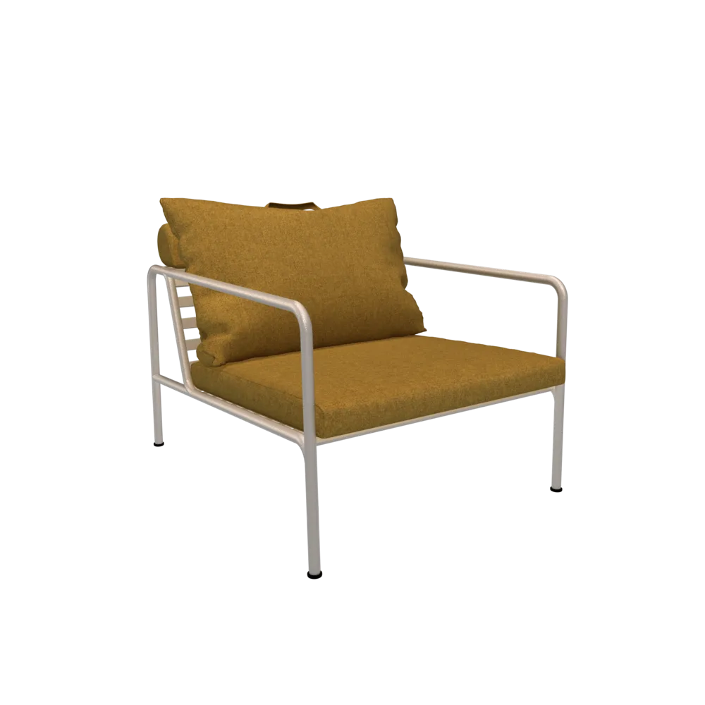 Houe Avon Chair | Muted White Powder-Coated Steel Frame | Dijon Sunbrella Heritage Fabric Cushions
