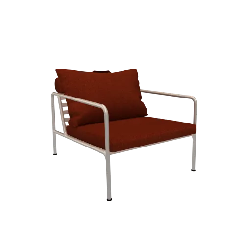 Houe Avon Chair | Muted White Powder-Coated Steel Frame | Rust Sunbrella Heritage Fabric Cushions