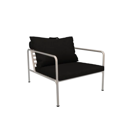 Houe Avon Chair | Muted White Powder-Coated Steel Frame | Dark Grey Sunbrella Heritage Fabric Cushions