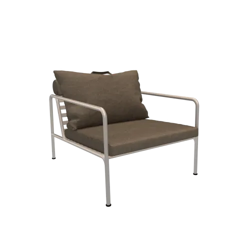 Houe Avon Chair | Muted White Powder-Coated Steel Frame | Ash Sunbrella Heritage Fabric Cushions
