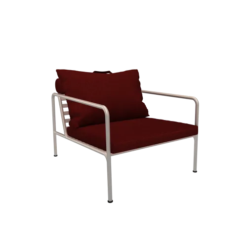 Houe Avon Chair | Muted White Powder-Coated Steel Frame | Scarlet Sunbrella Heritage Fabric Cushions