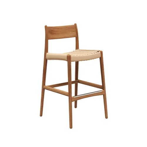 Gloster Lima Bar Chair | Frame: Teak | Seat: Woven All-Weather Wicker, Wheat
