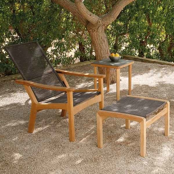 Barlow Tyrie Monterey Deep Seating Adjustable Armchair with Ottoman and 20" Square Ceramic Top Side Table