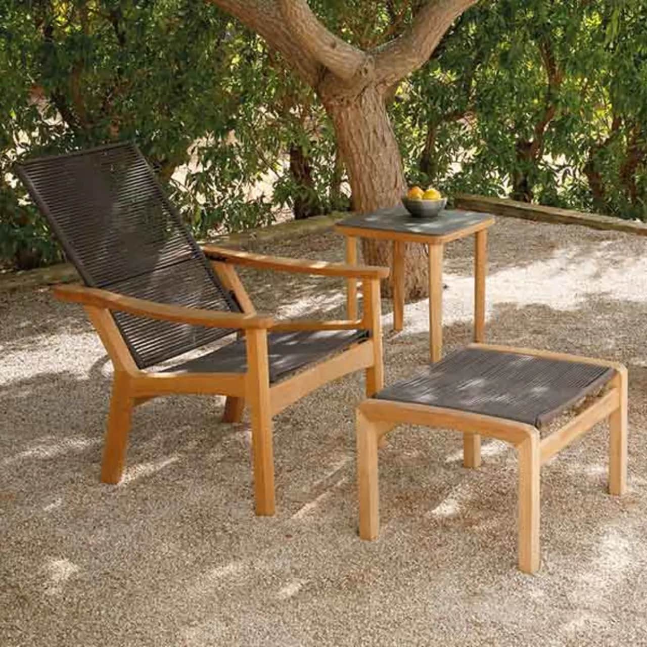 Barlow Tyrie Monterey Deep Seating Adjustable Armchair with Ottoman and 20" Square Ceramic Top Side Table