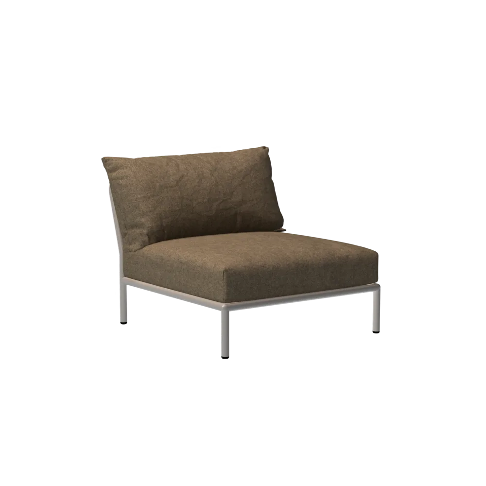 Houe Level 2 Chair | Muted White Powder-Coated Aluminum Frame | Papyrus Sunbrella Heritage Fabric Cushion
