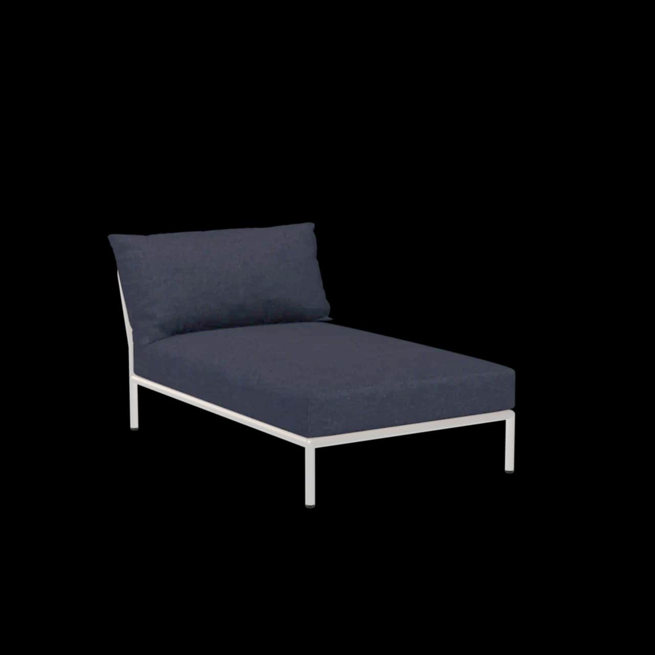 Houe Level 2 Chaise | Muted White Powder-Coated Aluminum Frame | Indigo Sunbrella Heritage Fabric Cushion