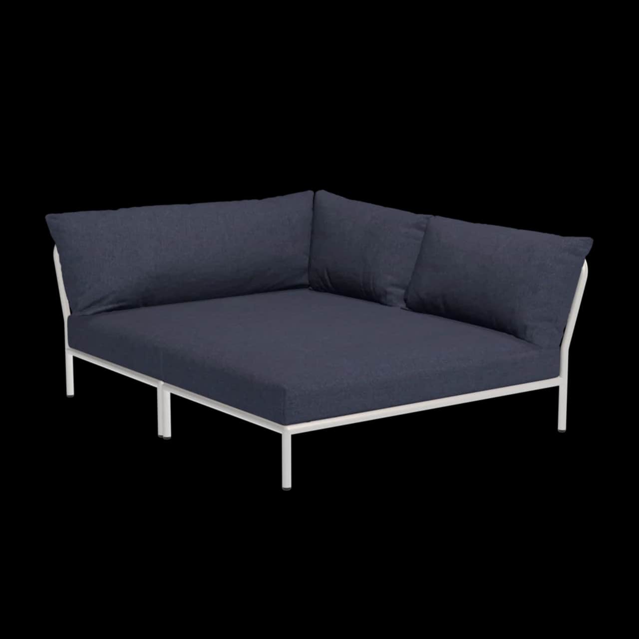 Houe Level 2 Cozy Corner Right | Muted White Powder-Coated Aluminum Frame | Indigo Sunbrella Heritage Fabric Cushion