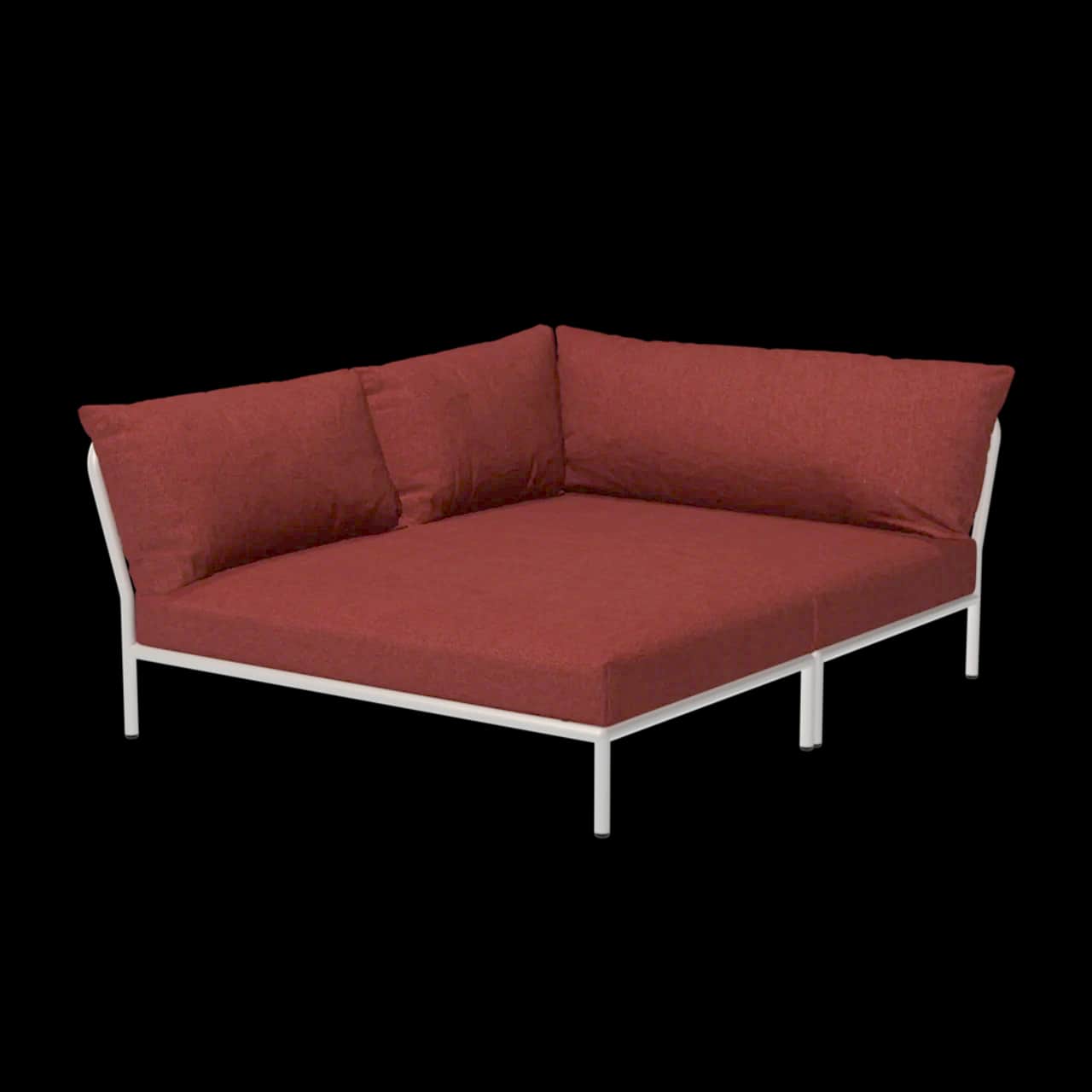 Houe Level 2 Cozy Corner Left | Muted White Powder-Coated Aluminum Frame | Scarlet Sunbrella Heritage Fabric Cushion