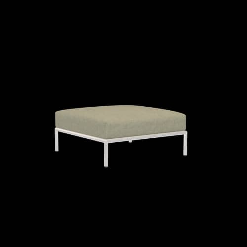 Houe Level 2 Ottoman | Muted White Powder-Coated Aluminum Frame | Moss Sunbrella Heritage Fabric Cushion