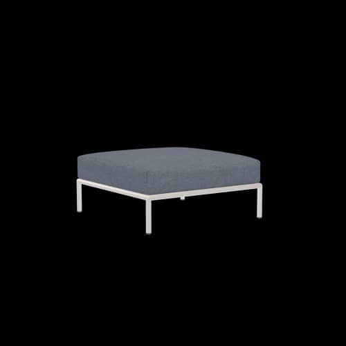 Houe Level 2 Ottoman | Muted White Powder-Coated Aluminum Frame | Sky Sunbrella Heritage Fabric Cushion