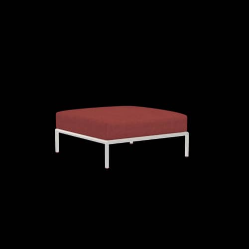 Houe Level 2 Ottoman | Muted White Powder-Coated Aluminum Frame | Scarlet Sunbrella Heritage Fabric Cushion