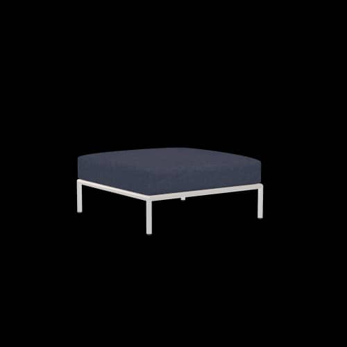 Houe Level 2 Ottoman | Muted White Powder-Coated Aluminum Frame | Indigo Sunbrella Heritage Fabric Cushion