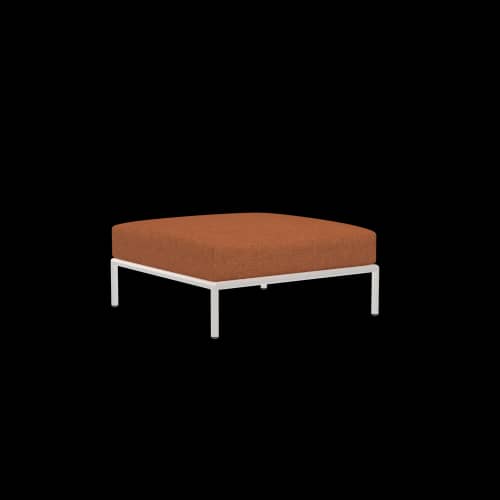 Houe Level 2 Ottoman | Muted White Powder-Coated Aluminum Frame | Rust Sunbrella Heritage Fabric Cushion