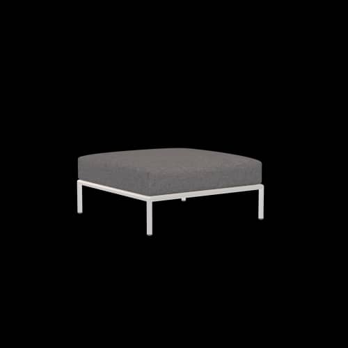 Houe Level 2 Ottoman | Muted White Powder-Coated Aluminum Frame | Slate Sunbrella Heritage Fabric Cushion