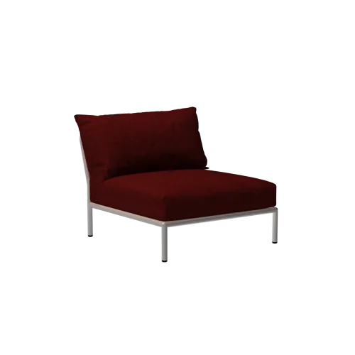Houe Level 2 Chair | Muted White Powder-Coated Aluminum Frame | Scarlet Sunbrella Heritage Fabric Cushion