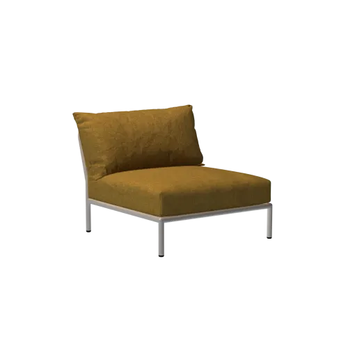 Houe Level 2 Chair | Muted White Powder-Coated Aluminum Frame | Dijon Sunbrella Heritage Fabric Cushion