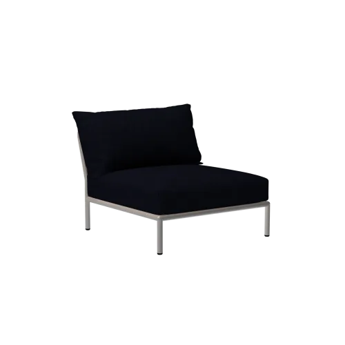 Houe Level 2 Chair | Muted White Powder-Coated Aluminum Frame | Indigo Sunbrella Heritage Fabric Cushion