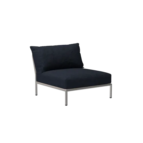 Houe Level 2 Chair | Muted White Powder-Coated Aluminum Frame | Sky Sunbrella Heritage Fabric Cushion