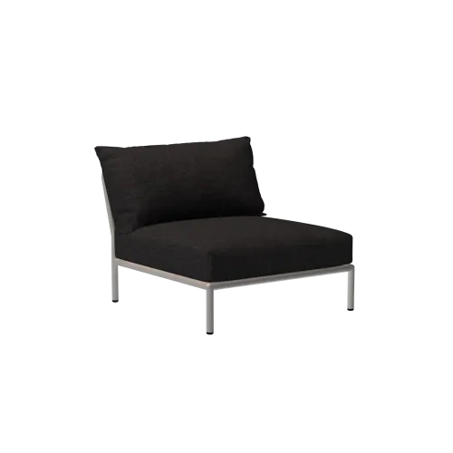 Houe Level 2 Chair | Muted White Powder-Coated Aluminum Frame | Slate Sunbrella Heritage Fabric Cushion