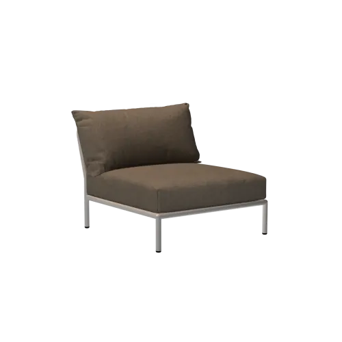 Houe Level 2 Chair | Muted White Powder-Coated Aluminum Frame | Ash Sunbrella Heritage Fabric Cushion