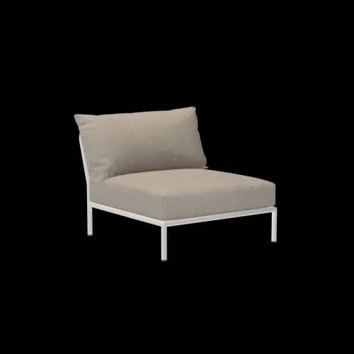 Houe Level 2 Chair | Muted White Powder-Coated Aluminum Frame | Ash Sunbrella Heritage Fabric Cushion