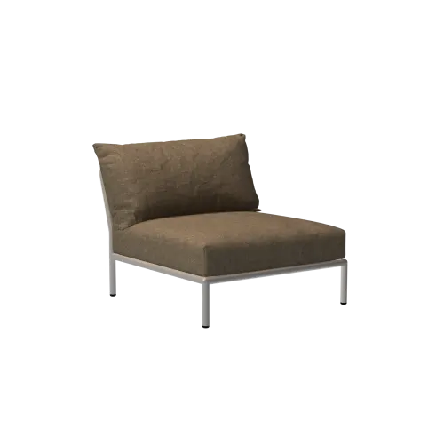 Houe Level 2 Chair | Muted White Powder-Coated Aluminum Frame | Papyrus Sunbrella Heritage Fabric Cushion