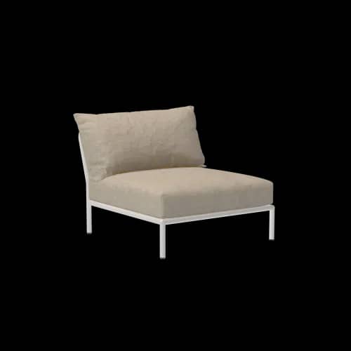 Houe Level 2 Chair | Muted White Powder-Coated Aluminum Frame | Papyrus Sunbrella Heritage Fabric Cushion