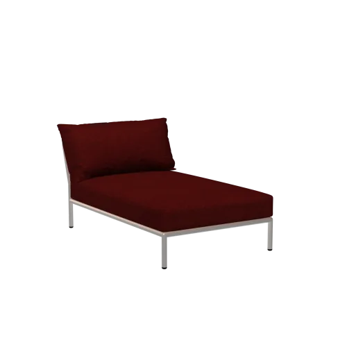 Houe Level 2 Chaise | Muted White Powder-Coated Aluminum Frame | Scarlet Sunbrella Heritage Fabric Cushion