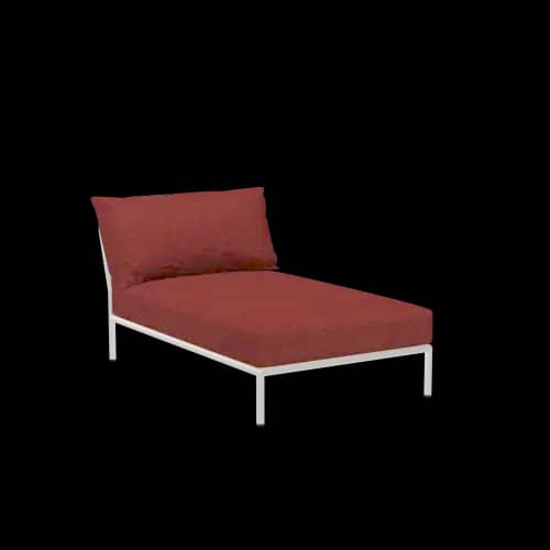 Houe Level 2 Chaise | Muted White Powder-Coated Aluminum Frame | Scarlet Sunbrella Heritage Fabric Cushion