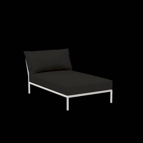 Houe Level 2 Chaise | Muted White Powder-Coated Aluminum Frame | Charcoal Sunbrella Heritage Fabric Cushion