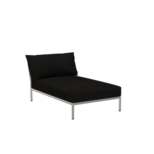 Houe Level 2 Chaise | Muted White Powder-Coated Aluminum Frame | Dark Grey Sunbrella Heritage Fabric Cushion