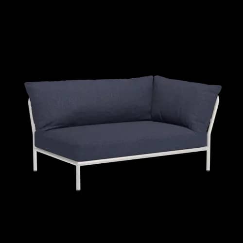 Houe Level 2 Corner Right | Muted White Powder-Coated Aluminum Frame | Indigo Sunbrella Heritage Fabric Cushion