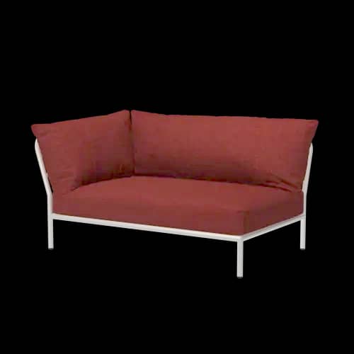 Houe Level 2 Corner Left | Muted White Powder-Coated Aluminum Frame | Scarlet Sunbrella Heritage Fabric Cushion