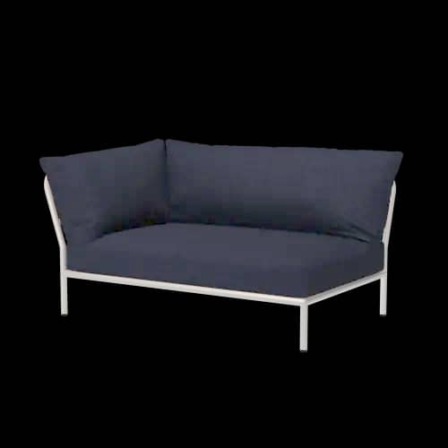 Houe Level 2 Corner Left | Muted White Powder-Coated Aluminum Frame | Indigo Sunbrella Heritage Fabric Cushion