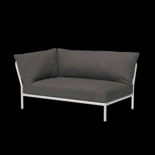 Houe Level 2 Corner Left | Muted White Powder-Coated Aluminum Frame | Dark Grey Sunbrella Heritage Fabric Cushion