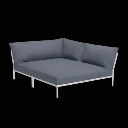 Houe Level 2 Cozy Corner Right | Muted White Powder-Coated Aluminum Frame | Sky Sunbrella Heritage Fabric Cushion