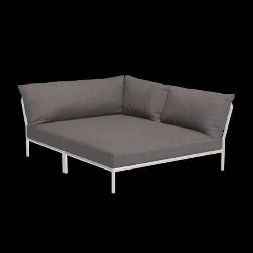 Houe Level 2 Cozy Corner Right | Muted White Powder-Coated Aluminum Frame | Slate Sunbrella Heritage Fabric Cushion