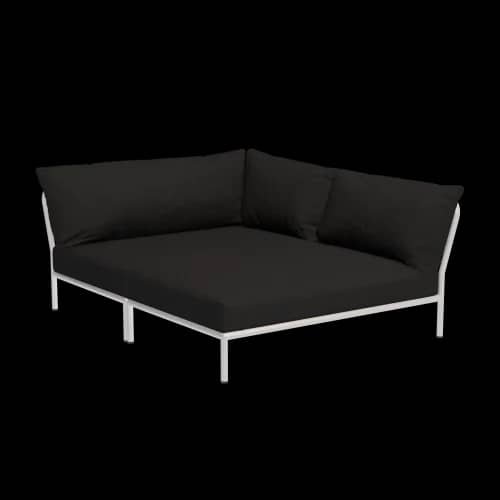Houe Level 2 Cozy Corner Right | Muted White Powder-Coated Aluminum Frame | Charcoal Sunbrella Heritage Fabric Cushion
