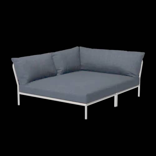 Houe Level 2 Cozy Corner Left | Muted White Powder-Coated Aluminum Frame | Sky Sunbrella Heritage Fabric Cushion