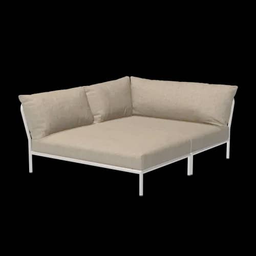 Houe Level 2 Cozy Corner Left | Muted White Powder-Coated Aluminum Frame | Papyrus Sunbrella Heritage Fabric Cushion