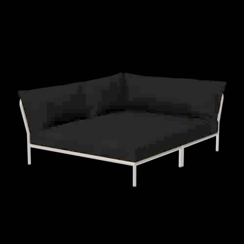 Houe Level 2 Cozy Corner Left | Muted White Powder-Coated Aluminum Frame | Charcoal Sunbrella Heritage Fabric Cushion