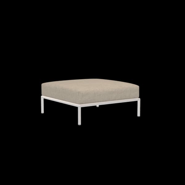Houe Level 2 Ottoman | Muted White Powder-Coated Aluminum Frame | Papyrus Sunbrella Heritage Fabric Cushion