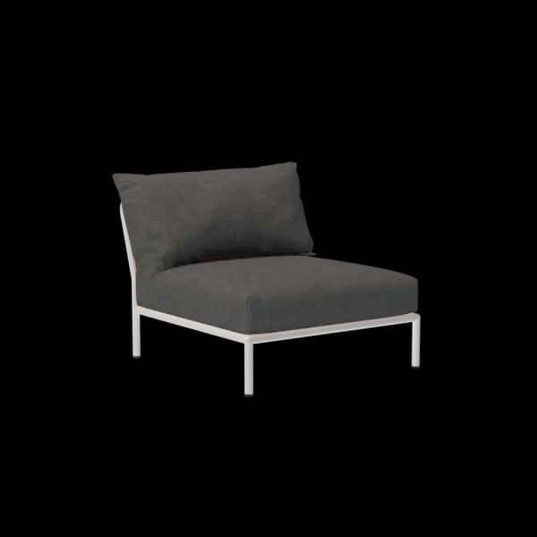 Houe Level 2 Chair | Muted White Powder-Coated Aluminum Frame | Dark Grey Sunbrella Heritage Fabric Cushion