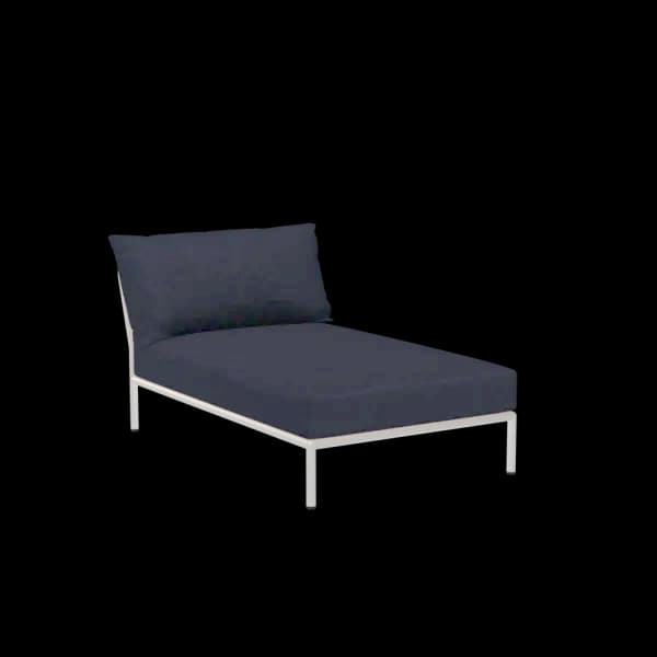 Houe Level 2 Chaise | Muted White Powder-Coated Aluminum Frame | Indigo Sunbrella Heritage Fabric Cushion